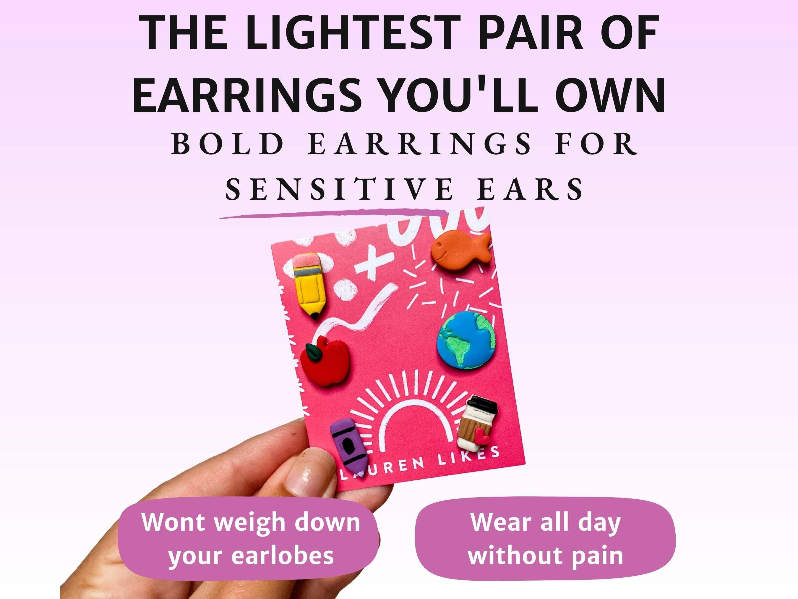 Lauren Likes Art - Wholesale Stud/Post Earrings - Polymer Clay Colorful Apple Teacher Stud Earrings0