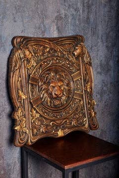 KozakWorkshop - Wholesale Plaque - Lion Head squared wooden carved plaque christian decor3