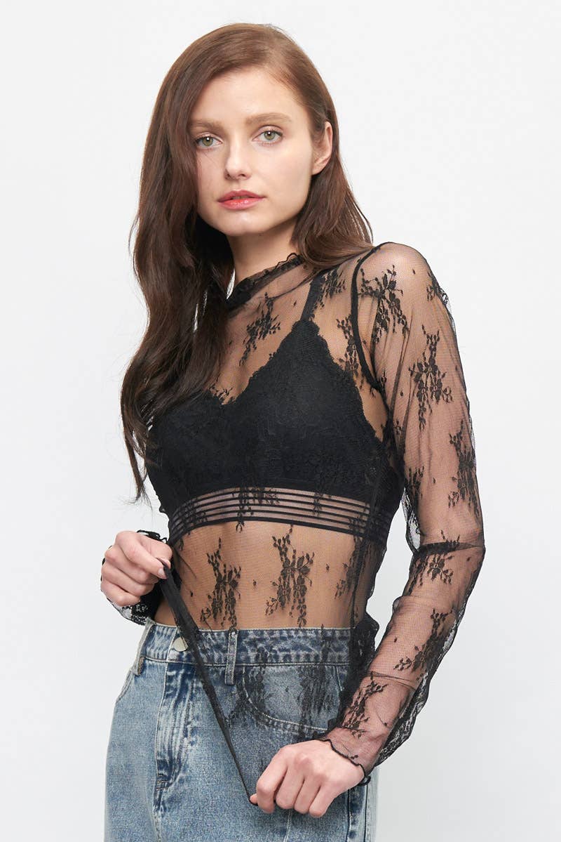 Newbury Kustom - Wholesale Blouse - Women's - 50986 - LONG SLEEVE SHEER LACE MESH TOP7
