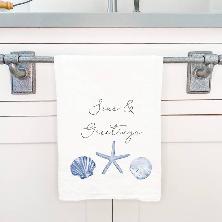 Seas & Greetings - Cotton Tea Towel for wholesale by Cottage Shore