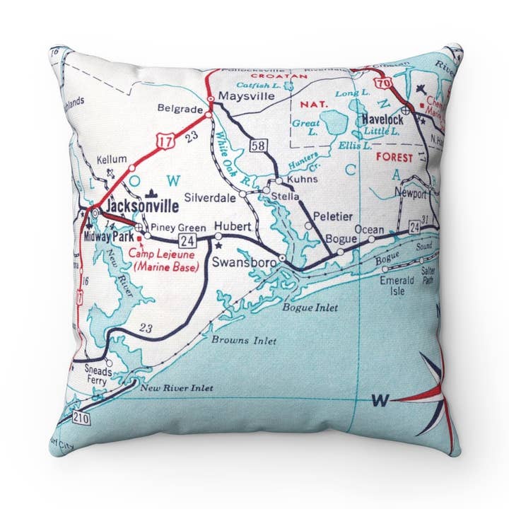 Daisy Mae Designs - Wholesale Throw/Decorative Pillow - Swansboro North Carolina Map Pillow0