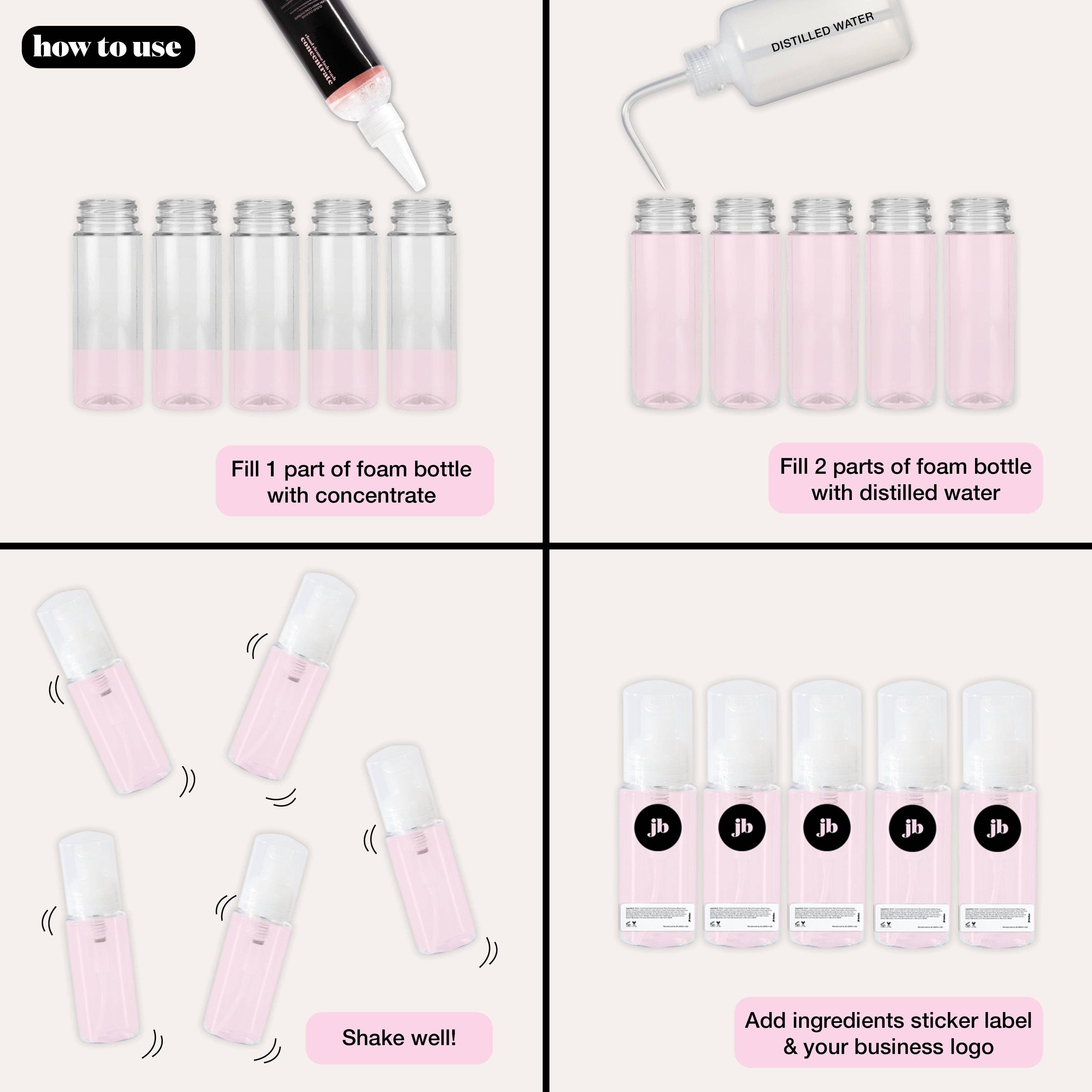 JB LASHES – Engroshandel Serum til øjenvipper og bryn – Cloud Cleanse tomme flasker til skummende vippereiniger, 75 ml (12 flasker)3