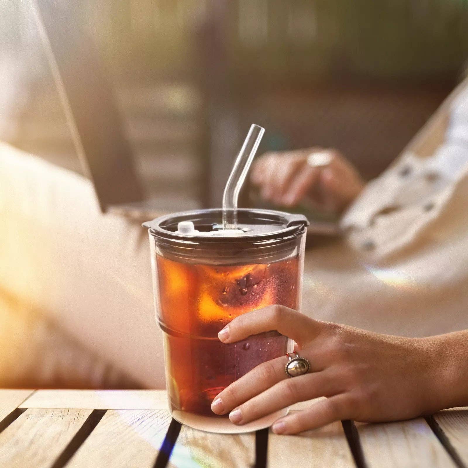 Biomatea - Wholesale Drinking Glass/Cup - 2-piece set of 400 ml glasses | with glass lid and straw5