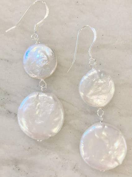 Double Coin Drop Earrings for wholesale by Pearly Girls, LLC