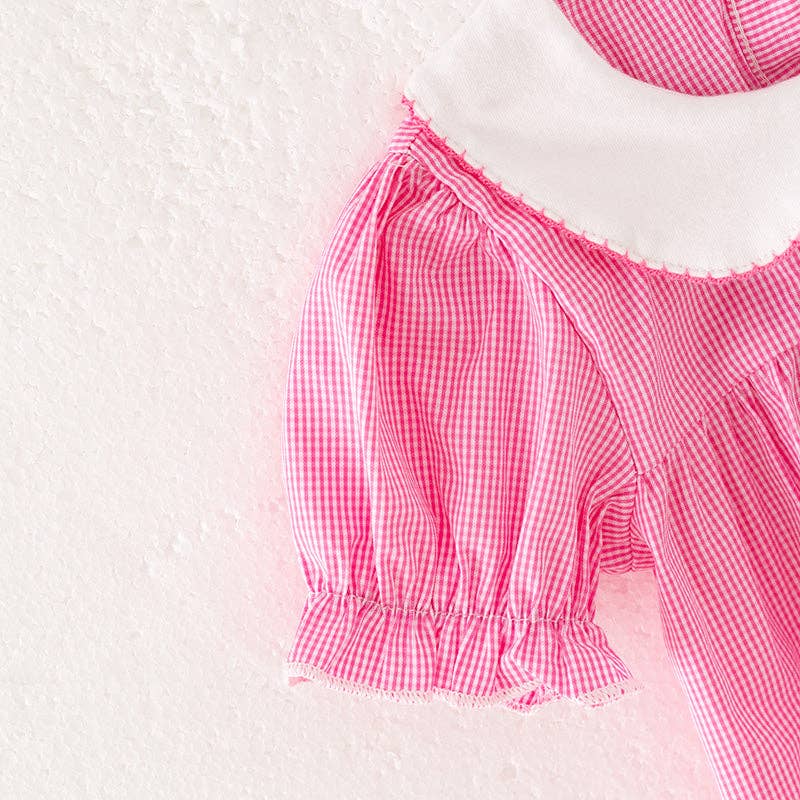 Auraquise - Wholesale Bodysuit (Non-Footed) - Baby - Baby Girls Pink Football Bow Embroidery Bubble Romper3