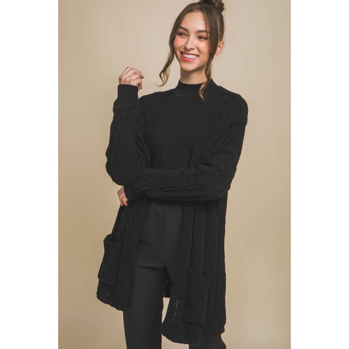 Apolline – wholesale Cardigan – Women’s – Chenille Cable Knit Oversized Open Front Cardigan