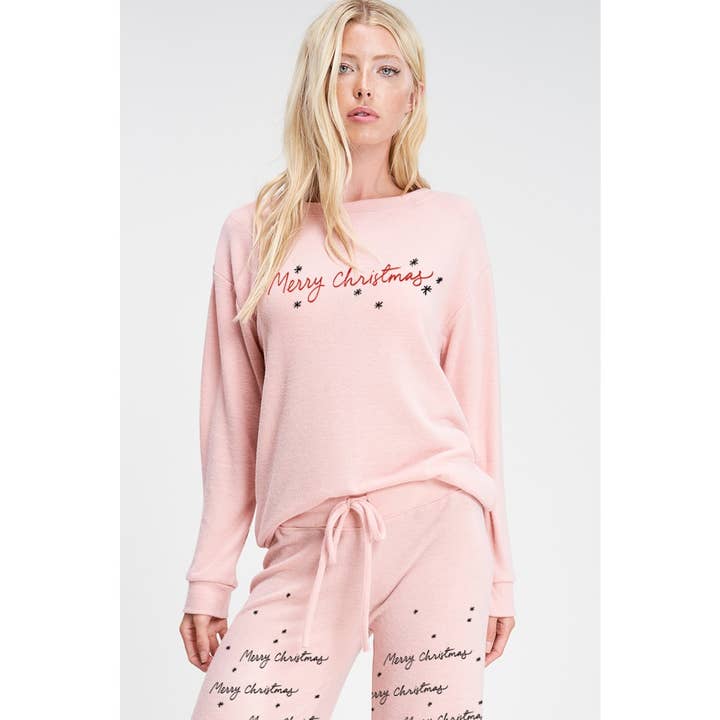 Merry Christmas print soft lounge wear set for wholesale by Phil Love