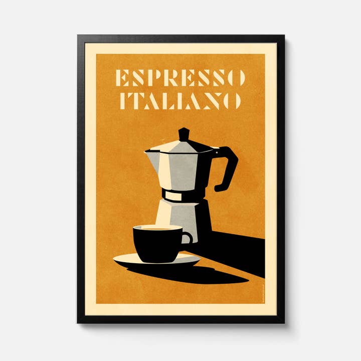 Minimalist Mid-Century Espresso Italiano Print for wholesale by Graphic Deluxe