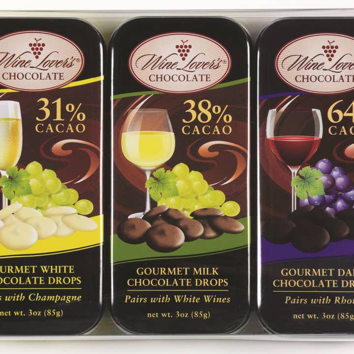 Wine Lover's Classic Mix – 3 Tin Pairing Collection for wholesale by The San Francisco Chocolate Factory