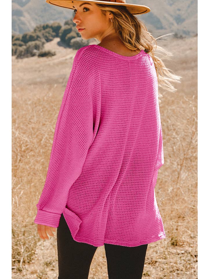 fashionworks - Wholesale Tunic Sweater - Women's - Fall Waffle Knit Side Slits Loose Fit Top Blouse*S-2XL