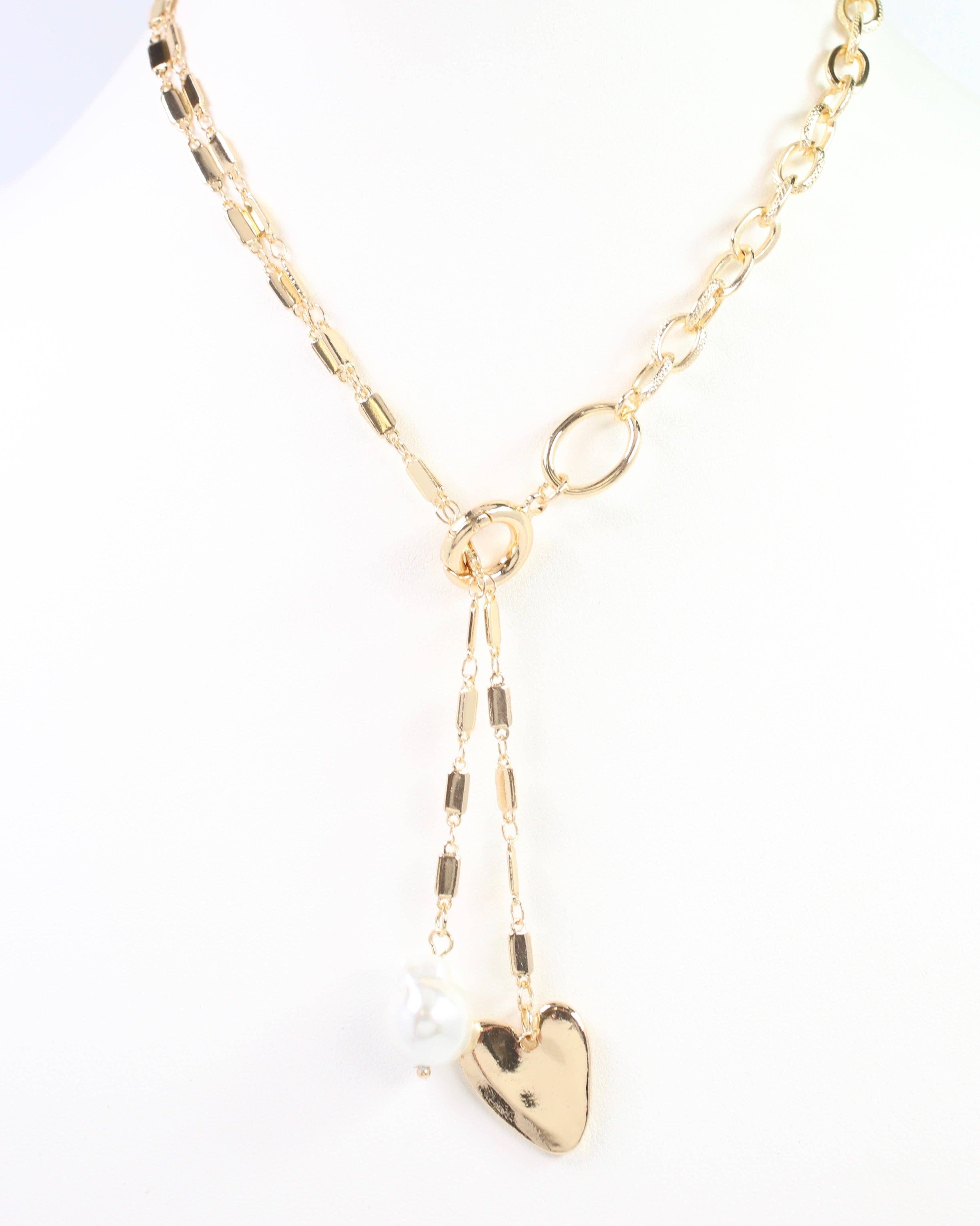 Caroline Hill - Wholesale Pendant/Charm Necklace - Maple Heart and Pearl Pendant Necklace Gold2