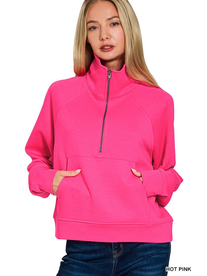42POPS - Wholesale Sweatshirt - Women's - ._ 1022 Scuba Half Zip Pullover With Kangaroo Pocket SI-2895210