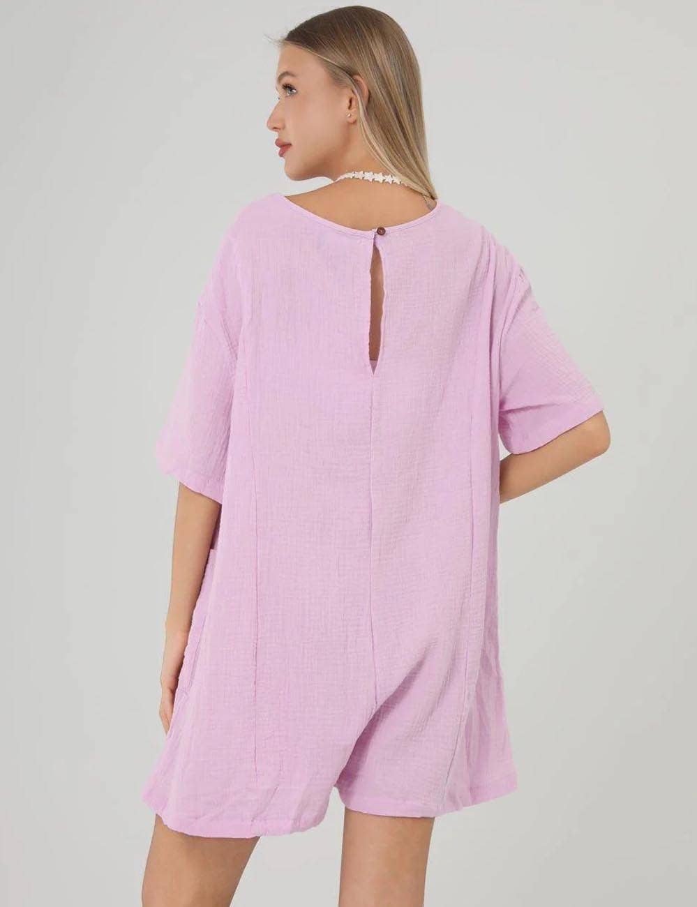 Sweetkama - Wholesale Romper - Women's - Flouncy Shapeless V-Neck Draped Sleeves Romper SKJ1817