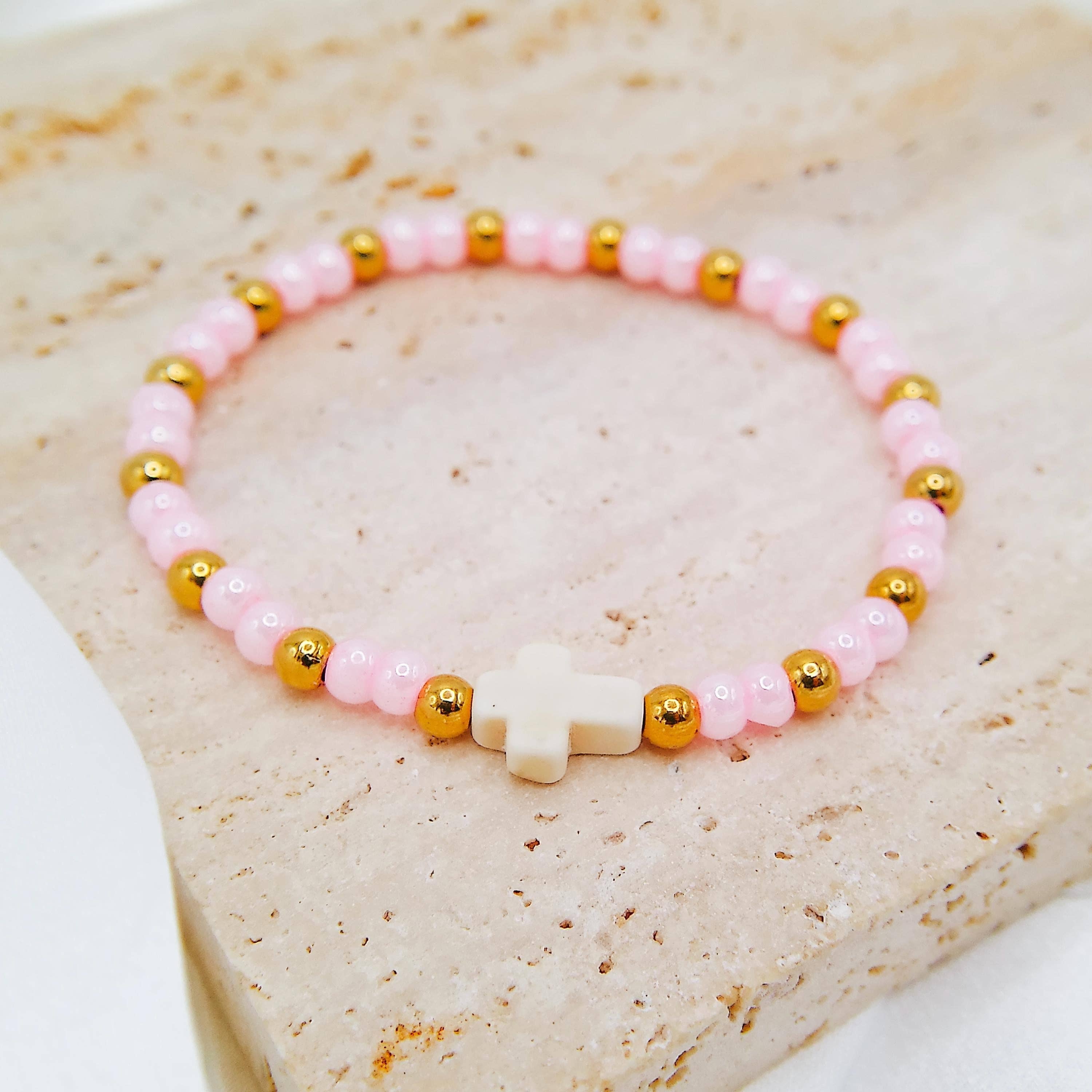 Avy + Tay – wholesale Beaded bracelet – WHITE TURQUOISE CROSS BEADED BRACELET2