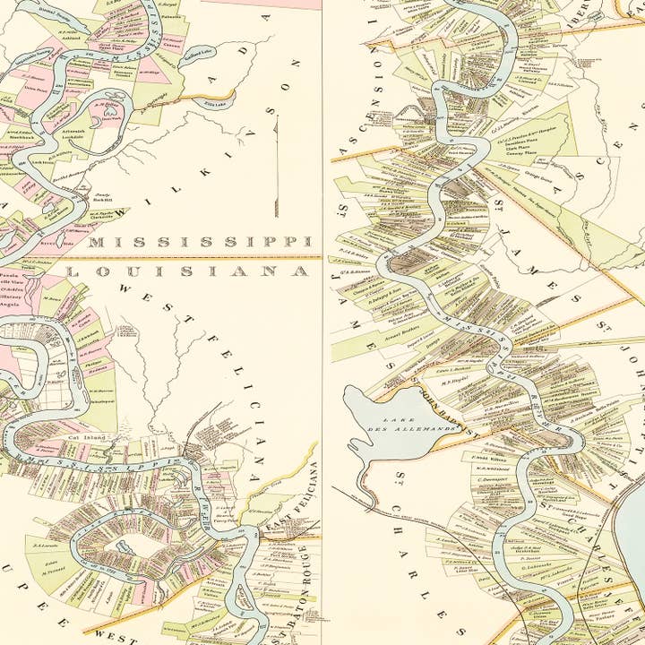 Ted's Vintage Art - Wholesale Map - Vintage Plantations on the Mississippi River Map 18583