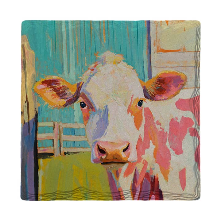 Portrait de vache | Dessous de verre en céramique pour la vente par Mill Wood Art