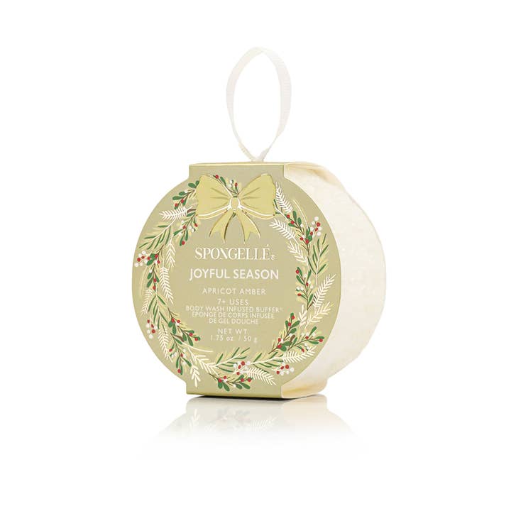 Spongellé | Christmas 2025 | Stocking Stuffers | Gifts - Wholesale Body Wash/Shower Gel - Joyful Season - Apricot Amber Holiday Wreath Body Buffer1
