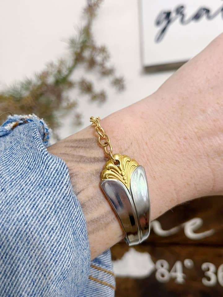 Golden Bloom Spoon Bracelet – Upcycled Vintage Silverware wi for wholesale by Spoon Jewelry By Emily