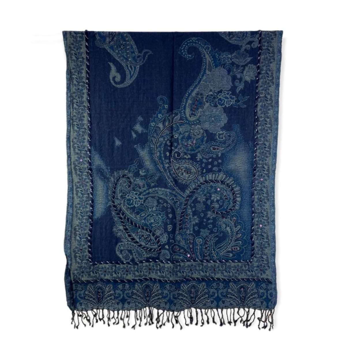 Chenson & Gorett – Cachecol - Mulher por atacado – Lenço Étnico Indiano de Lã com Paetês e Bordados16