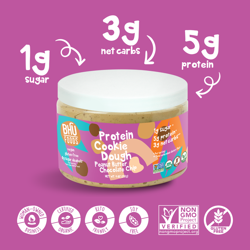 Bhu Foods - Vente Préparation pour biscuits - Pâte à biscuits protéinée KETO dans un bocal - Pépites de chocolat au beurre de cacahuète7