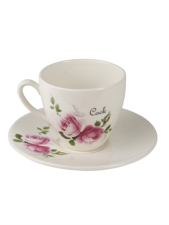 Cock Tea Cup & Saucer - Pink for wholesale by Outlandish Creations