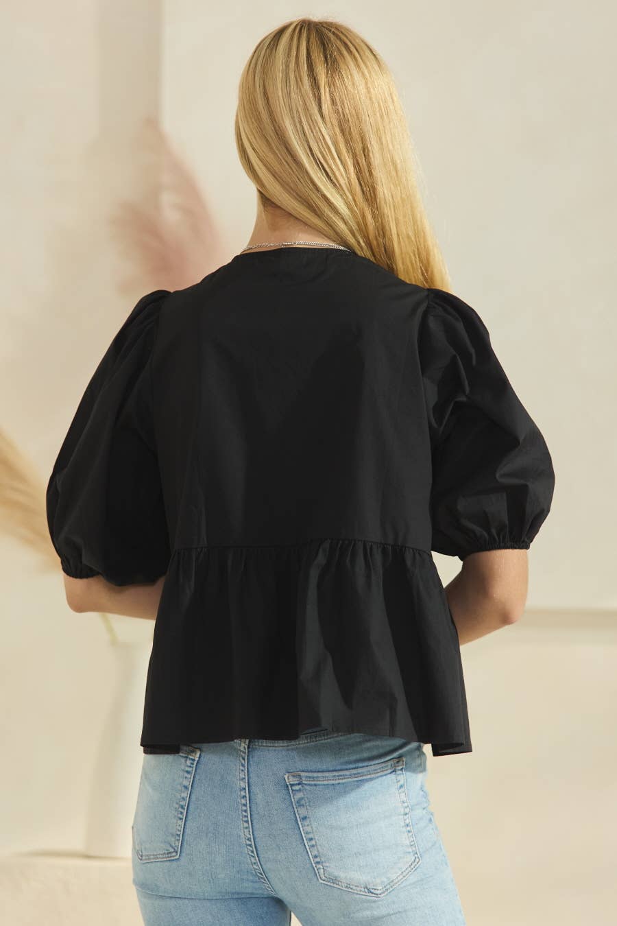 Oddi - Vente Chemisier – femme - Blouse en popeline de coton unie avec ruban à nouer sur le devant3