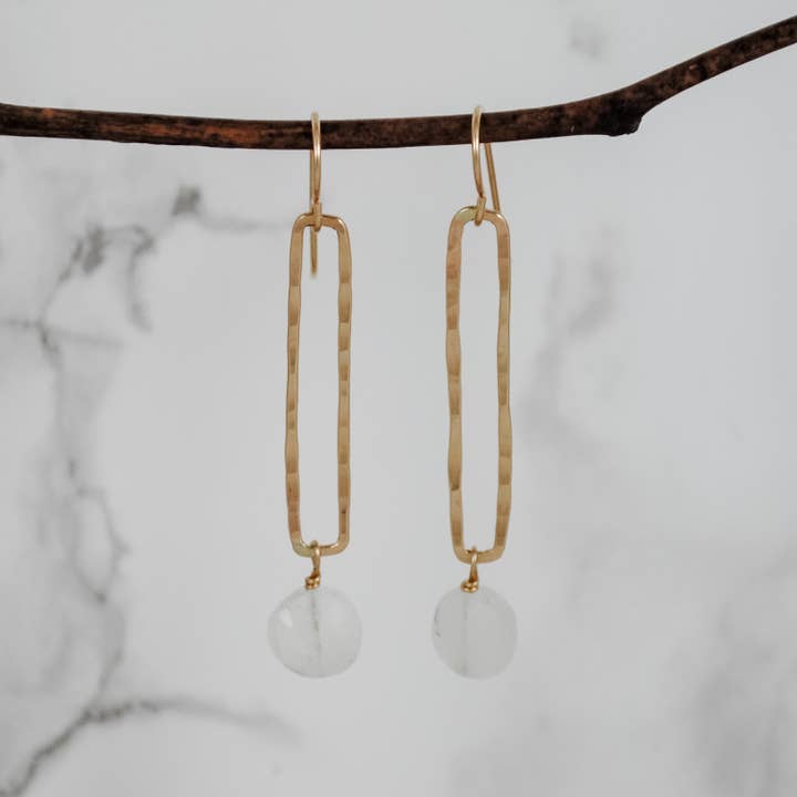 Cameron Kruse Designs - Wholesale Dangle Earrings - Rectangle & Stone Drop Earrings - gold-filled