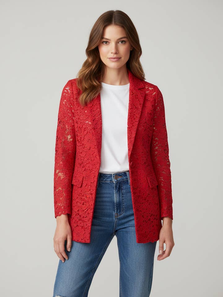 Blazer aus roter Spitze – Sonderpreis -40% für den Großhandel von JASMINE & CO. SRL