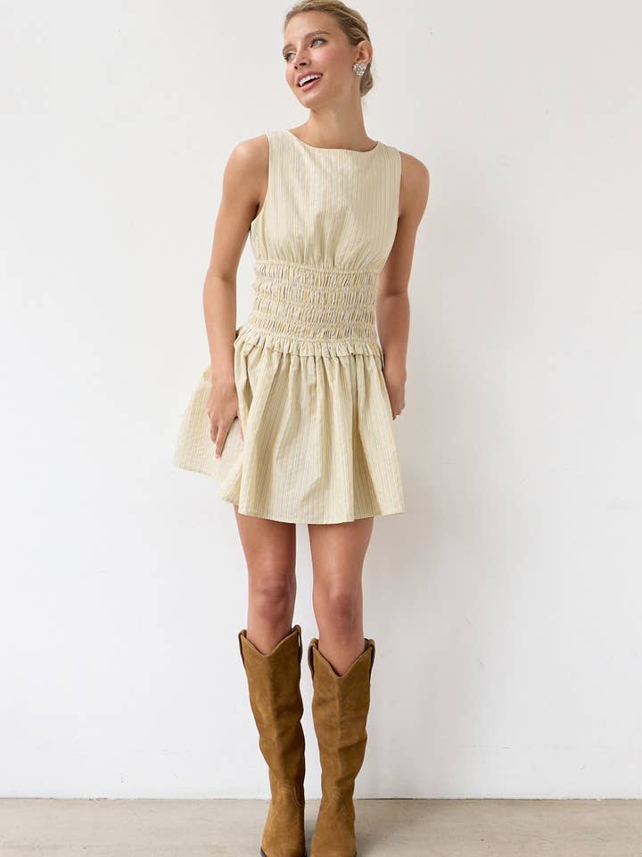 BUTTER YELLOW STRIPE Classic Pinstripe Mini Dress - RD1174 for wholesale on Faire
