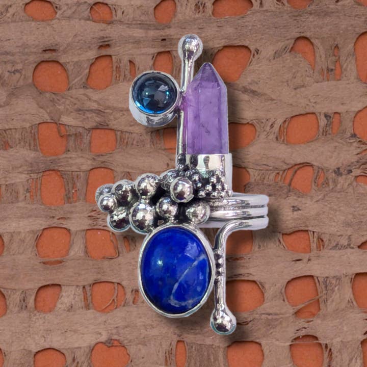 L-1293 Amethystspitze Lapis und London Blue Topas Ring für den Großhandel von Tidepool