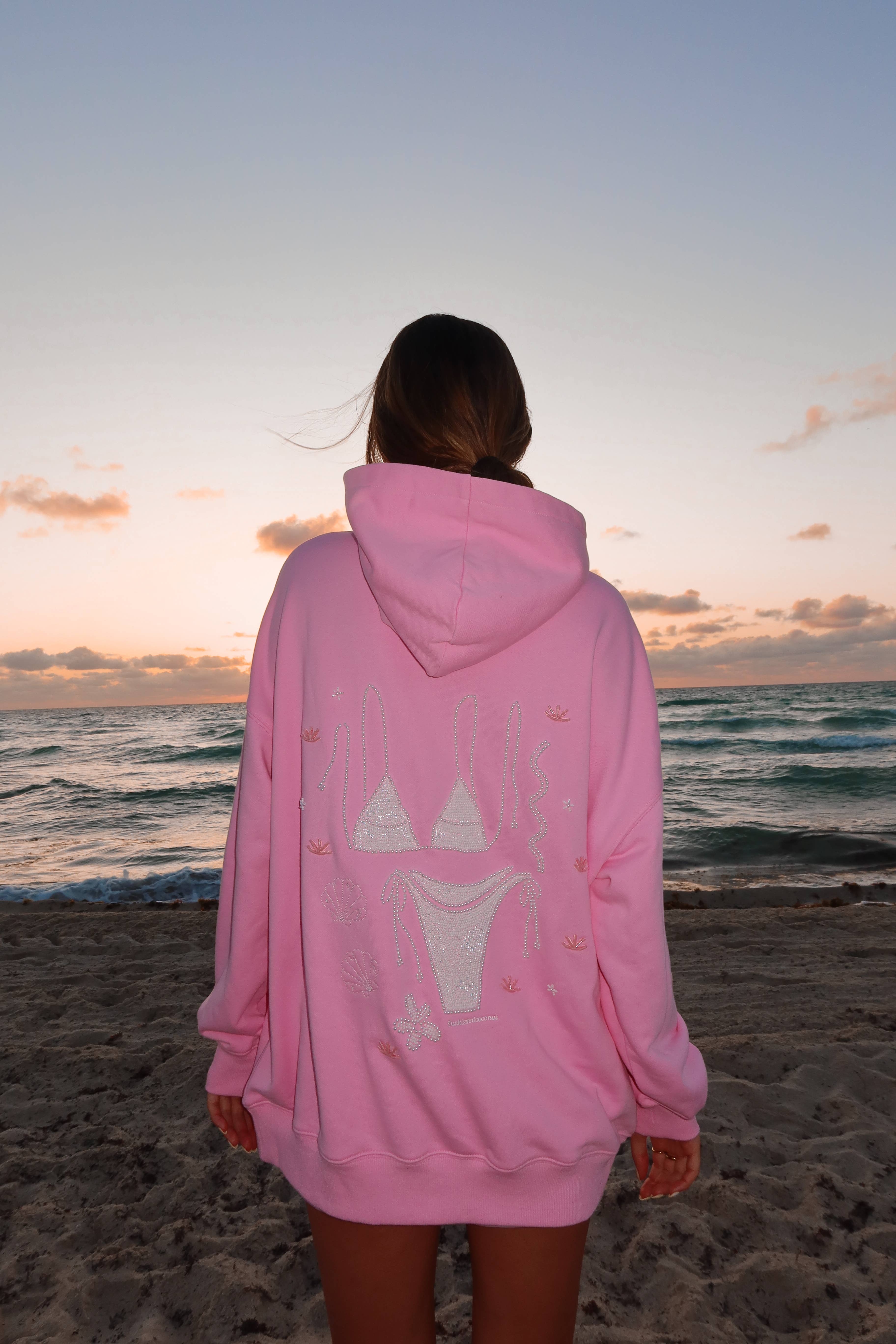 Lottie Pink Bikini Beaded Ocean Hoodie 100% Cotton for wholesale on Faire9