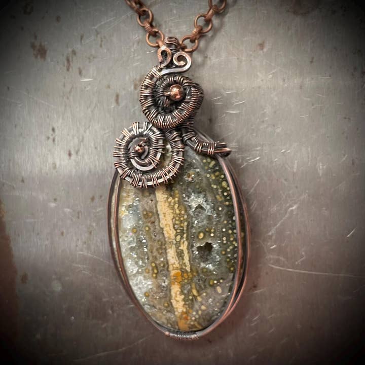 Colar de Jaspe Oceânico Quartzo Druzy Envolto em Fio de Cobre por atacado de Natural Gifts Jewelry