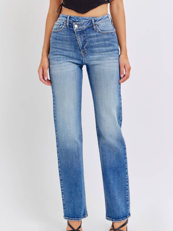 High Rise Dad Jean with Re-Positioned closure [AM18584RS-DK for wholesale by Cello Jeans