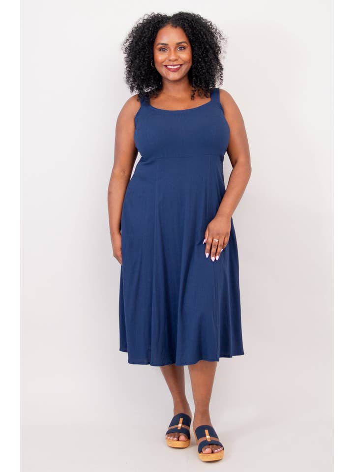 Blue Sky Clothing Co LLC - Wholesale Dress - Women's - Shauna Dress, Indigo, Linen Bamboo