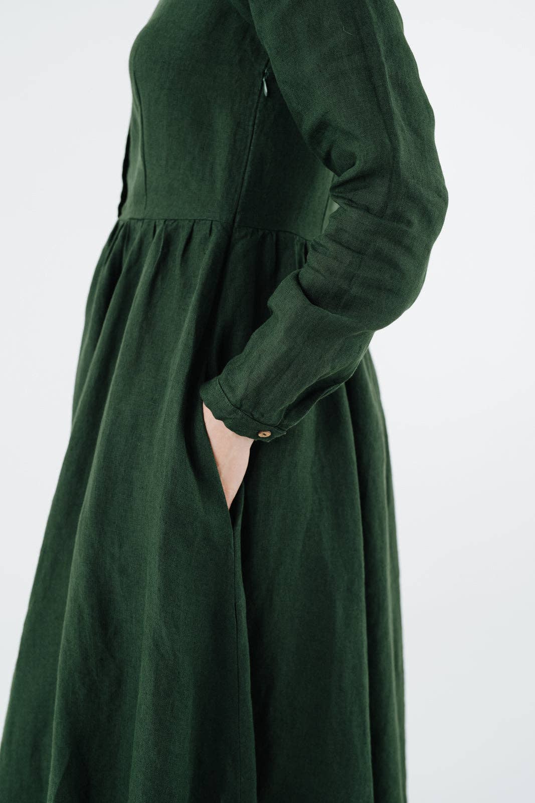 Son de Flor - Wholesale Dress - Women's - Classic Dress with Embroidered Hazelnut Collar, Long Sleeve9