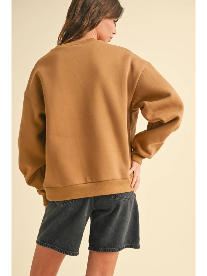 MIOU MUSE - Wholesale Graphic Sweatshirt - Women's - T3062 BOUCLE LETTER PATCH SWEAT SHIRTS