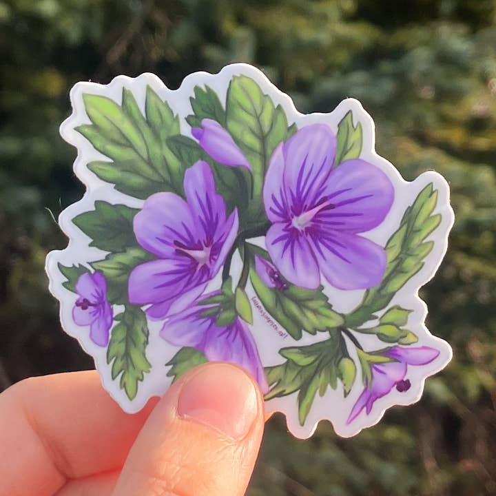 Wild Geranium Sticker for wholesale by Lauren Simpson Art