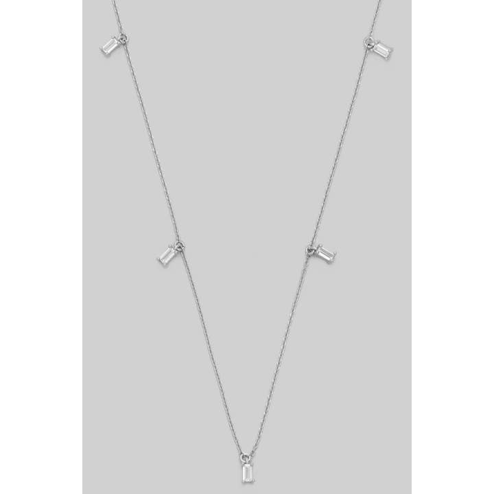 Girly - Wholesale Pendant/Charm Necklace - FIVE TINY CZ BAGUETTE CHARMED BRASS NECKLACE