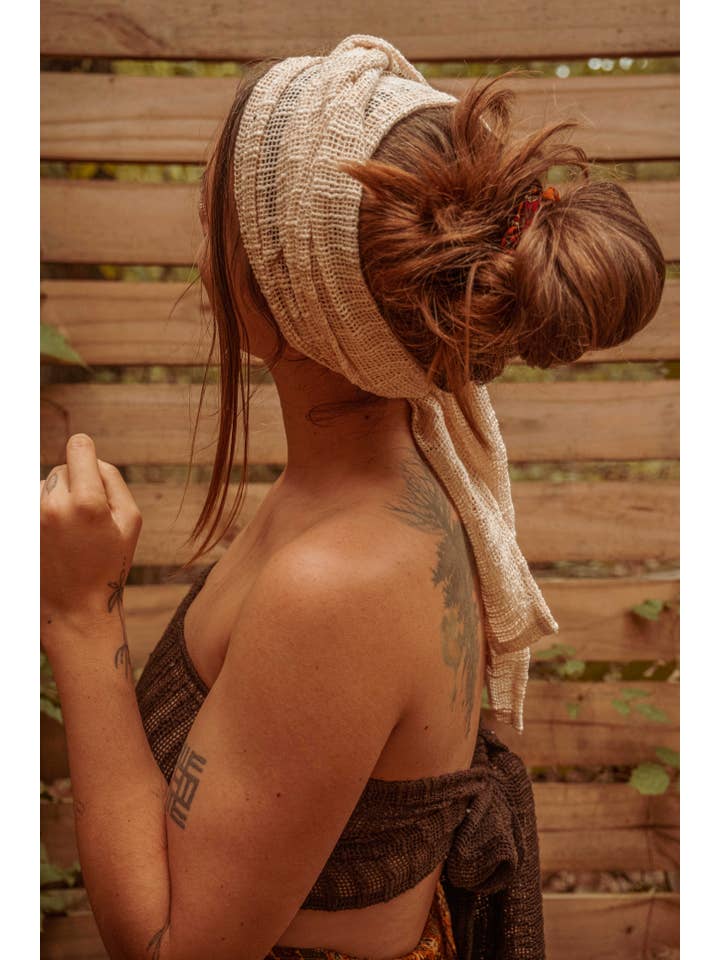 Gardenbelle Shop - Wholesale Swim Cover Up - Women's - Beachy Recycled Cotton Bohemian Mesh Hair Wrap Bandeau Top