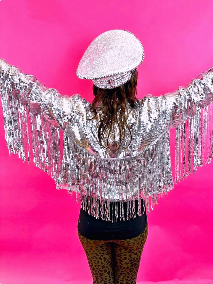 Manifestie - Wholesale Jacket - Women's - Womens Silver Sequin Jacket, Disco Jacket, Vintage Fringed T