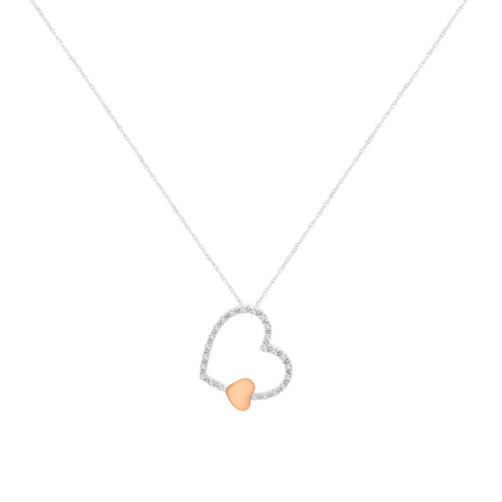 Infinite Jewels - Wholesale Pendant/charm necklace - 10K Two Tone Gold 1/6 Carat Diamond Heart Pendant Necklace1