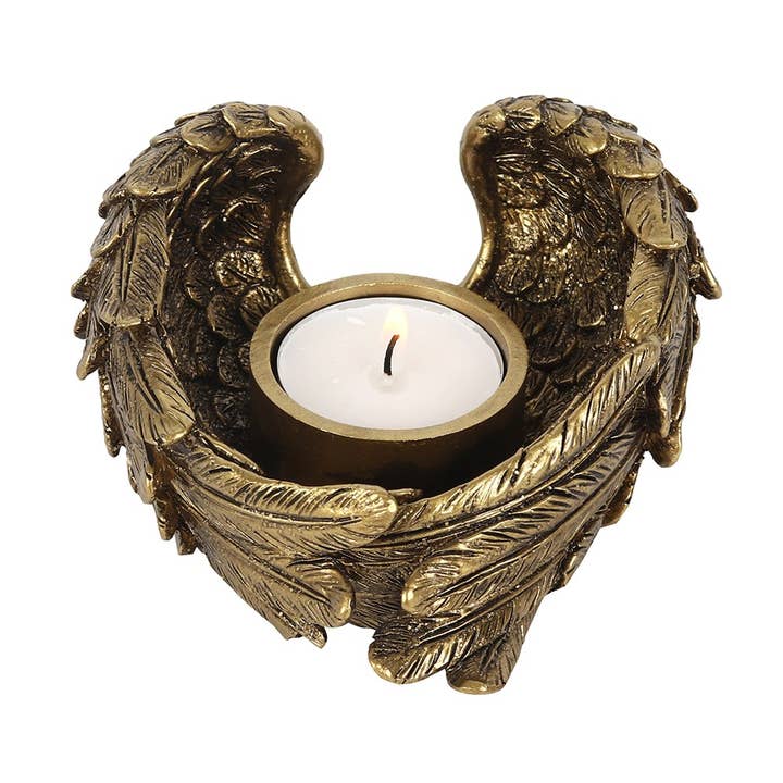 Something Different Wholesale - Wholesale Candle Holder - Antique Gold Angel Wing Tealight Candle Holder