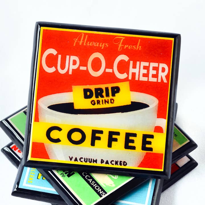 Cheltenham Road - Wholesale Coasters - Not Without My Coffee! Vintage Coffee Label Coaster Set4