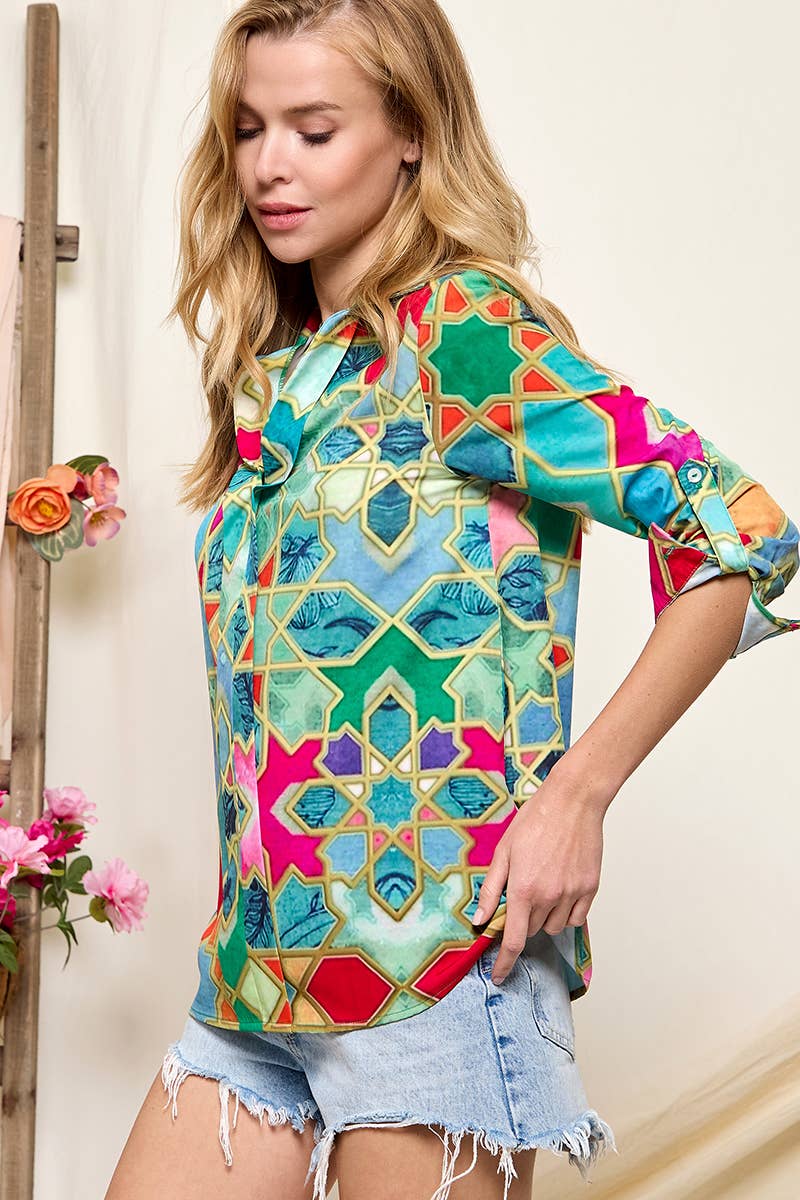 Multicolorido Blusa manga comprida estampada para venda a revendedores na Faire2