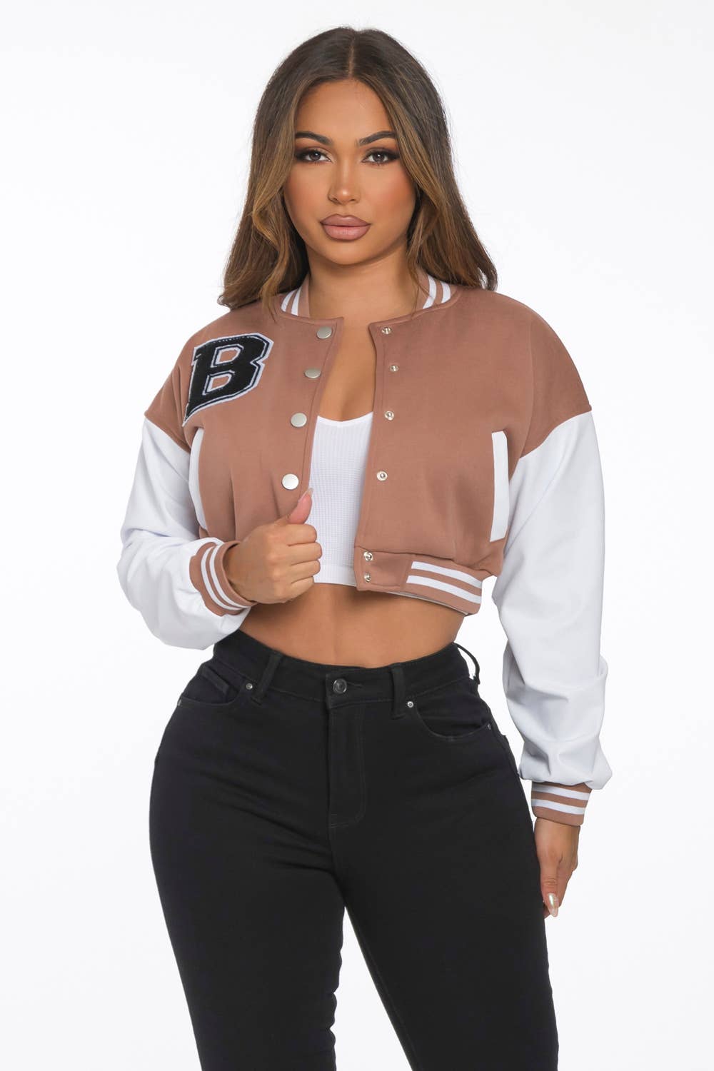 Lime All the Time - Wholesale Varsity/Baseball Jacket - Women's - B Logo Cropped Varsity Jacket with pocket5