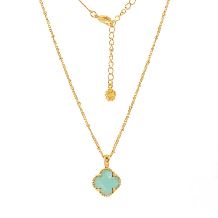 Tyche Gold clover Gemstone Necklace Pariba Onyx in Gift Box for wholesale by AZUNI London