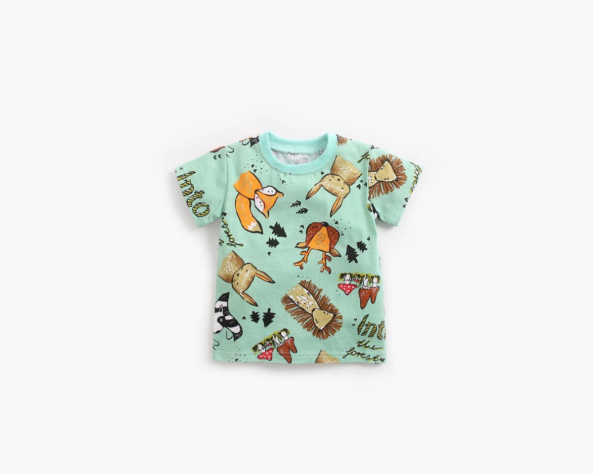Green Baby Boy Animal Print Short-Sleeved Top Combo Solid Color Shorts Sets In Summer for wholesale on Faire1