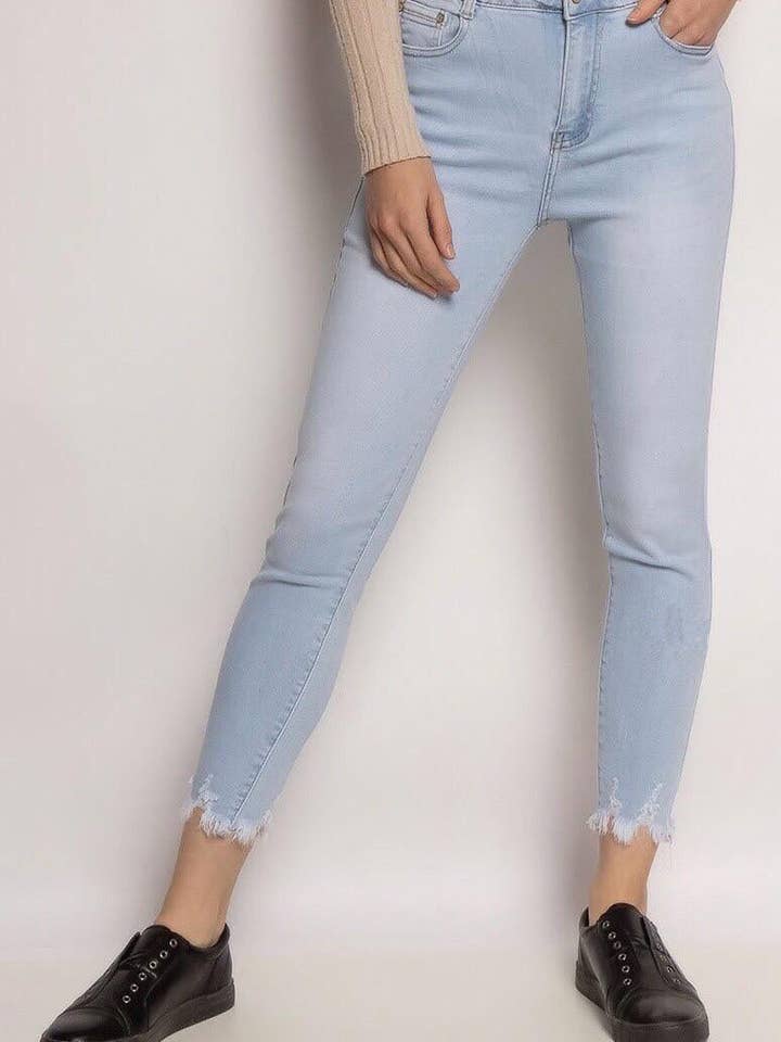 DenimVista - Wholesale Jeans – Women’s - G Smack Frayed Hem Mega Stretch Light Washed Blue Jeans