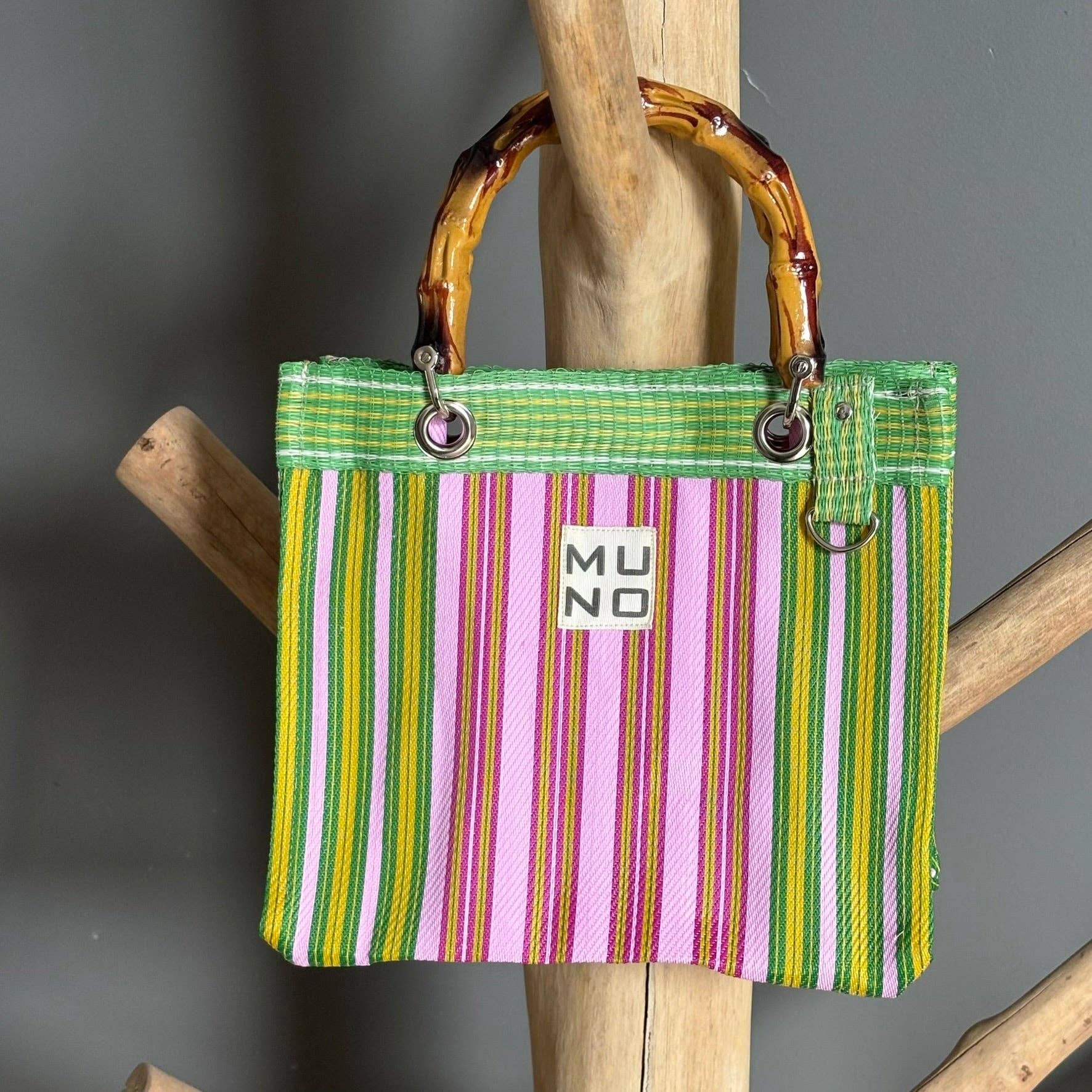 Muno - Wholesale Tote Bag - Women's - Nylon Mini Tote with Bamboo Handle - Lime Zest1