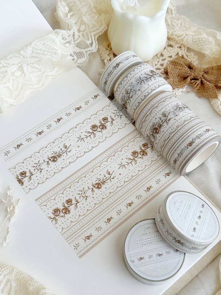 lace & roses - brown washi tape for wholesale by leelajournals
